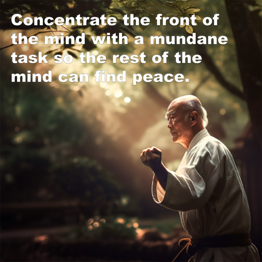 Concentrate the front of the mind with a mundane task so the rest of the mind can find peace. image