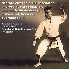 Karate aims to build character, improve human behavior, and cultivate modesty; it does not, however, guarantee it. image