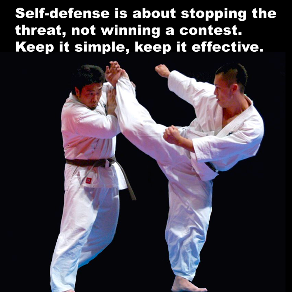 Self-defense is about stopping the threat, not winning a contest. Keep it simple, keep it effective. image