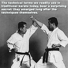 The technical terms we readily use in traditional karate today, bear a surprising secret: they emerged long after the techniques themselves. image