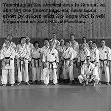 Teaching in the martial arts is the act of sharing the knowledge we have been given by others with the hope that it will be passed on and shared further. image