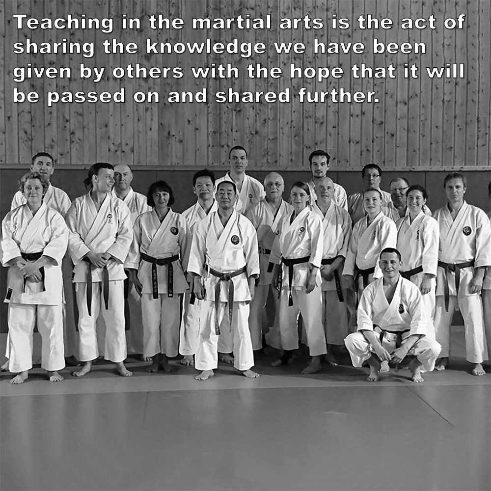 Teaching in the martial arts is the act of sharing the knowledge we have been given by others with the hope that it will be passed on and shared further. image