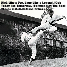 Kick Like a Pro, Limp Like a Legend. Kick Today, Ice Tomorrow. (Perhaps not the best choice in self-defense either.) image